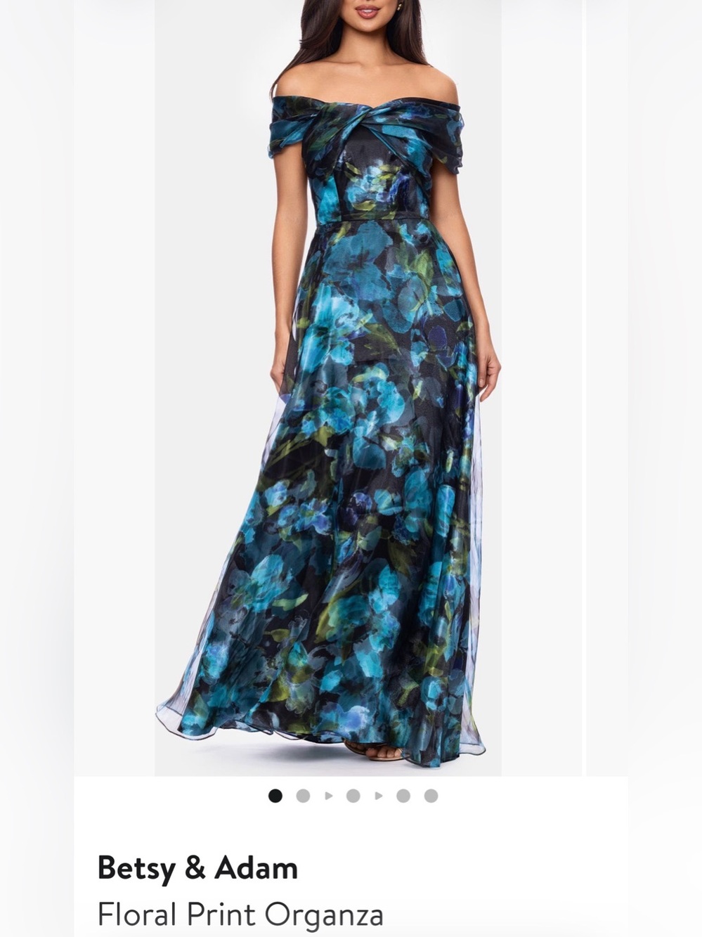 Betsy & Adam NEW Size 6 Floral organza off the shoulder gown $299 MSRP